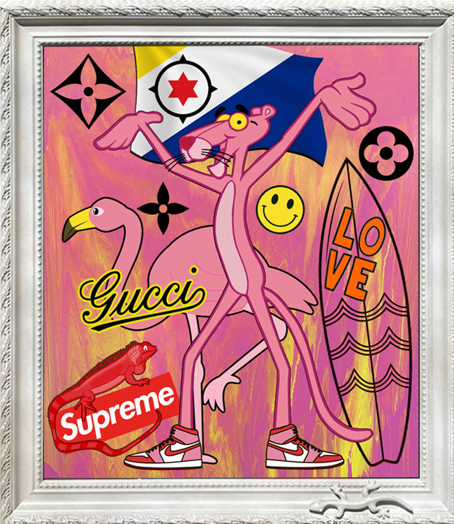 Naomi Art Originele Schilderijen Schilderij Pink Panther Bonaire *Naomi Pop Art* Kunst Kunstwerk Muurdecoratie Wanddecoratie Interieur Cadeau Souvenir